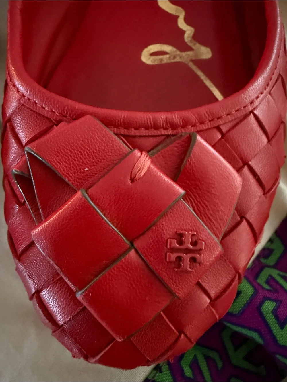 TORY BURCH  Red Woven Leather Ballet Flats 7.5 CORQUETTE Whimsical Workwear